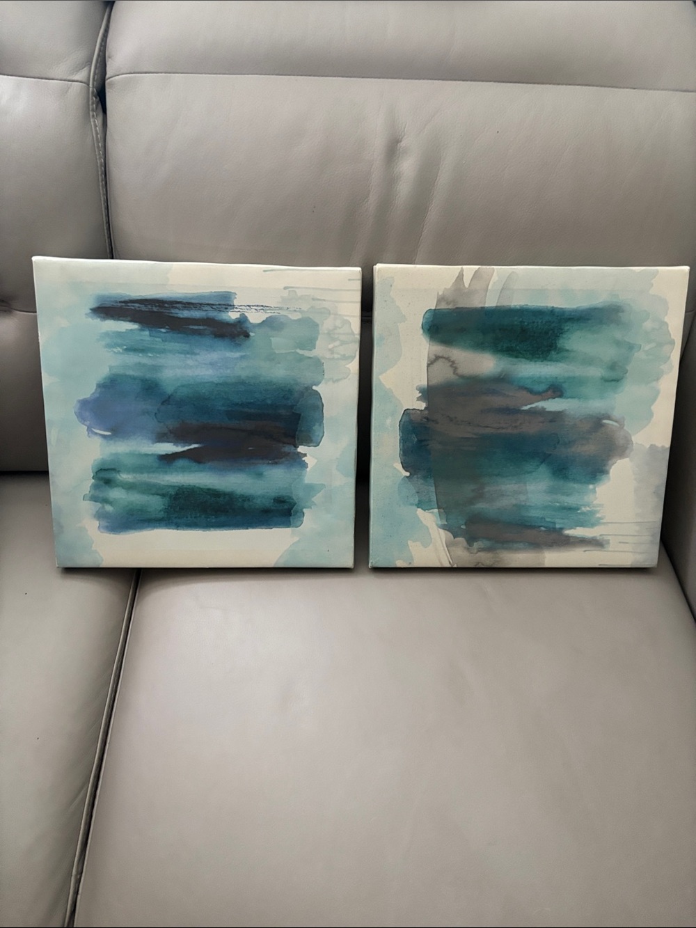 Source Unknown Teal, Aqua & Navy Abstract Canvas Diptych